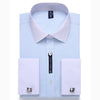 Alimens & Gentle Mens French Cuff Dress Shirt Men Long Sleeve Solid Color Striped Style Cufflink Include 2019 Fashion New