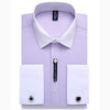 Alimens & Gentle Mens French Cuff Dress Shirt Men Long Sleeve Solid Color Striped Style Cufflink Include 2019 Fashion New