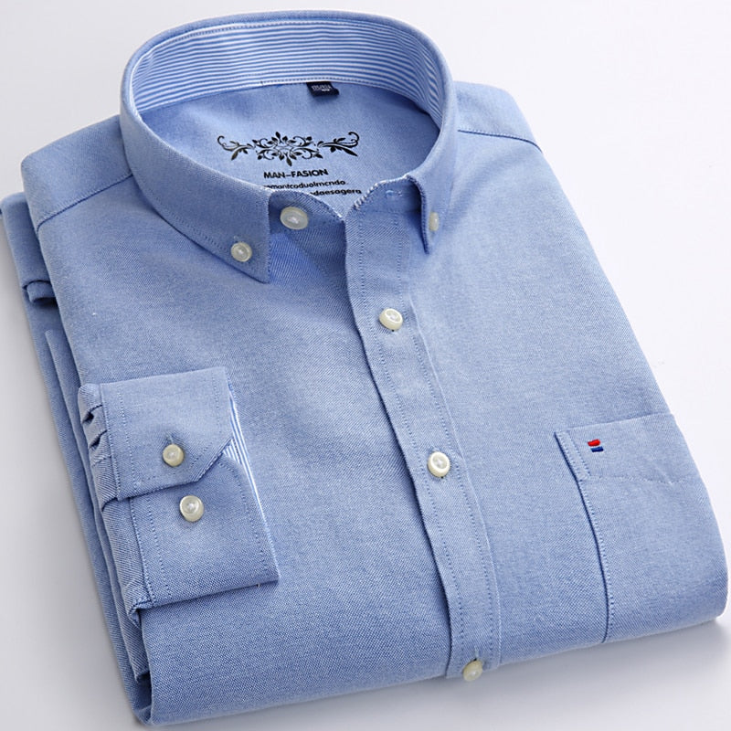 high quality dress shirts Mens Long Sleeve Solid Oxford Dress Shirt with Left Chest Pocket High- – Virgule Store